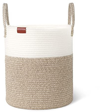 Aoohun Cotton Rope Laundry Basket, Tall Woven Toy Storage Baskets Baby Nursery Laundry Hamper with Handle Desert Large 38 x 42 cm