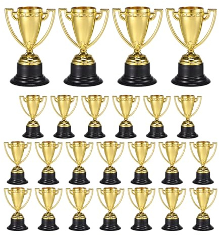 TOYANDONA 24 Pack Mini Trophies for Kids, 8.5cm Golden Plastic Trophy Cups, Tiny Football Awards Cup for Children Rewards, Sports Competitions, School Classroom Prizes, Spelling Bee, Party Favors