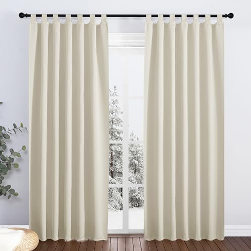 PONY DANCE Tenda Oscurante Camera da Letto 2 Pezzi L 140 x A 220 cm Tende Termiche Isolanti per Interni Curtains Soggiorno per Porta con Passanti, Beige Chiaro