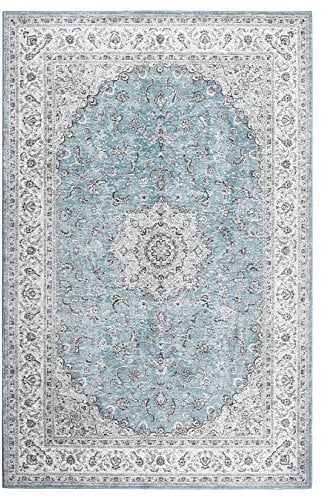 CAROMIO Tapis Lavable en Machine, Tapis Vintage Intérieur Et Extérieur Anti-Taches, Antidérapant Poils Ras avec Motif Orient, Tapis pour Chambre, Salon, Salle À Manger, Cuisine, 80 X 150 Cm, Bleu