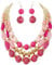 Bocar 3 Layer Chunky Statement Beaded Necklace Fashion Multi Layer Women Collar Necklace(NK-10625) (Bright Rose-Gold)