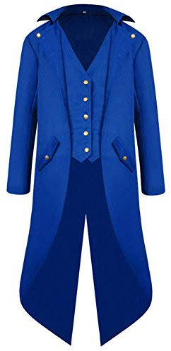 FYMNSI Herren Gothic Steampunk Frack Mantel Männer Mittelalter Viktorianischen Vintage Jacke mit Waistcoat Uniform Lange Smoking Karneval Fasching Halloween Kostüm Party Cosplay Verkleidung Blau 3XL