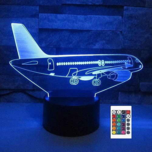 SUPERRUIDALONG 3D Flugzeug Fernbedienung 16 Farben Nachtlichter Illusion Acryl LED Tisch Nachttischlampe Kinderzimmer Schreibtisch Dekoration Geburtstag Spielzeug für Kinder