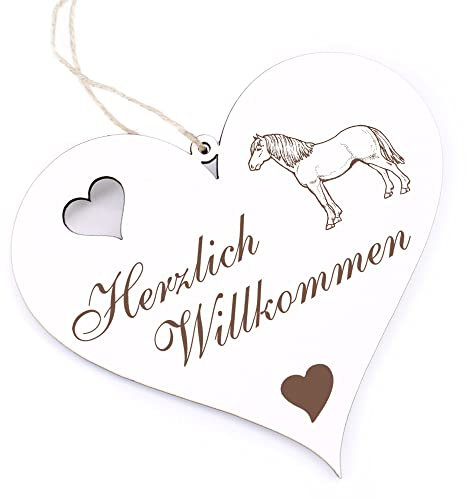 Herzlich Willkommen Schild - Islandpferd Isländer Pferd - Deko Herz Holz Willkommensschild Türschild Dekoschild Türdeko