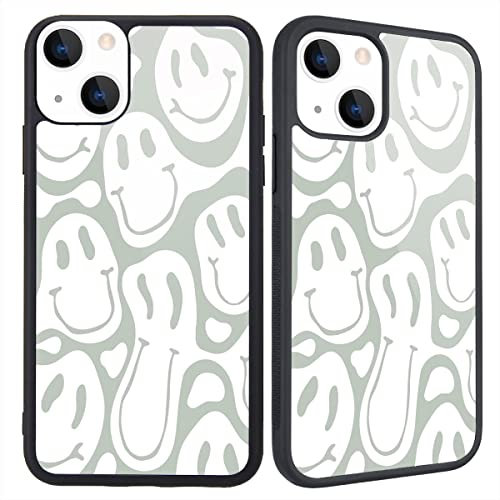 MAYCARI Cute Funny Face Phone Case for iPhone 12/12 Pro, Girly Aesthetic Pattern with Soft TPU Hard Back Hippie Face Protective Case for Girls Women Children