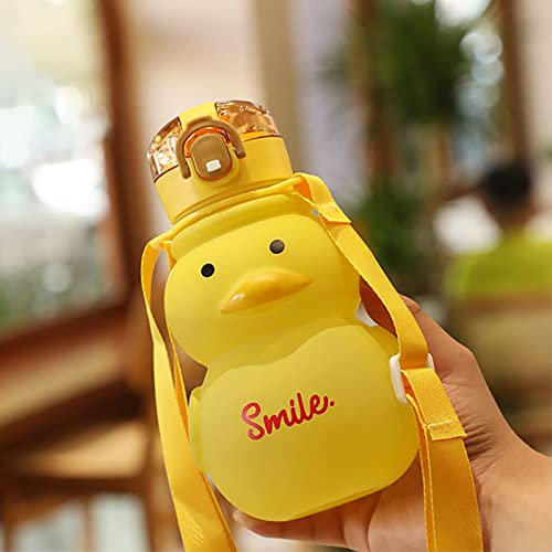 Cymwer Bottiglie d'acqua Kawaii Duck da 22 once con paglia, tazze a prova di fordite anatre bollitori sportivi grande capacità da viaggio bottiglia for ragazze sport all'aria aforta Viaggi scuola