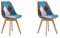 HJhomeheart Lot de 2 Chaises de Salle à Manger en Tissu Patchwork avec Coussin d'assise Amovible et Pieds en Bois Massif pour Salle à Manger, Salon, Cuisine, etc. (Patchwork Bleu)