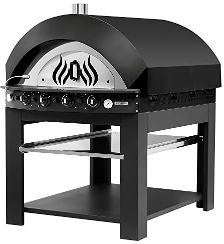 GGM Gastro | GPOE150S#UGE15 | Gas Pizzaofen - Schwarz - 9x 25cm - Manuell - inkl. Untergestell
