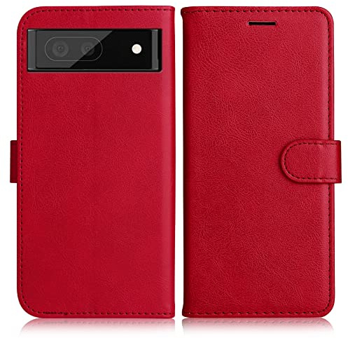 DENDICO Hülle für Google Pixel 6A 5G, PU Leder Brieftasche Handyhülle, Flip Tasche TPU Schutzhülle mit Kartenfach für Google Pixel 6A 5G, Rot