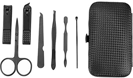 Ikadiya Kit Manucre Pedicure[Noir], Coupe Ongle Professionnel Coupe Cuticule Acier Inoxydable, Trousse De Pédicure Manucure, Trousse De Coupe-Ongles De Voyage[7pcs]
