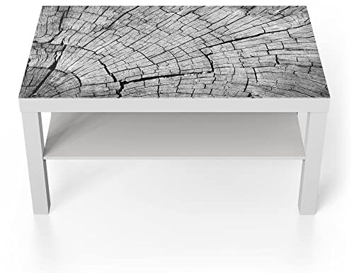 DEQORI Glastisch | weiß groß 90x50 cm | Motiv Gealterte Holzstruktur | ausgefallener Beistelltisch aus Glas | Hochglanz Couchtisch fürs Wohnzimmer | moderner Couch Tisch mit Design