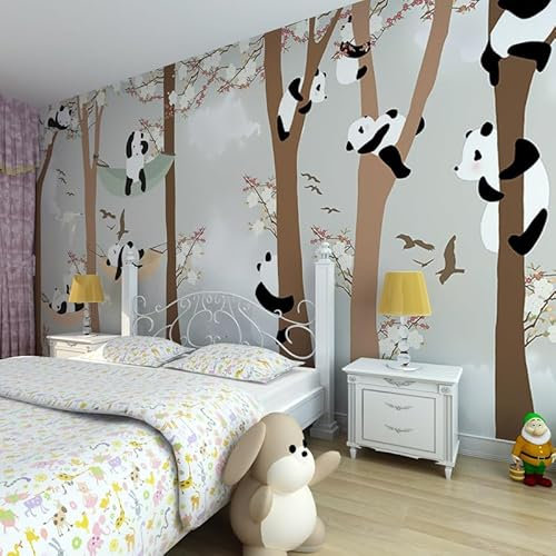 XLMING Papier peint de la chambre des enfants maternelle bébé chambre fond papier peint Original dessin animé Panda 5D Mural Papier Peint 3D Chambre à coucher Salle de séjour Mural murale-200cm×140cm