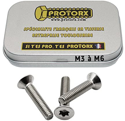 Vis Tete Fraisee Torx M4 x 20mm : Boite 30 Pcs pour Rondelles Metal Ecrou | Vis Inox Tete Fraisee Torx Acier A2 | Vis Tete Cylindrique Fraisee Anti-Rouille - DIN 965 | Boite Rangement Vis PROTORX