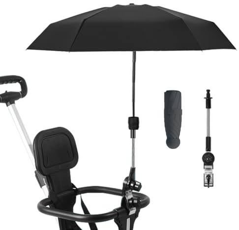 Nakazawa Universeller Baby-Sonnenschirm zum Anklippen, universeller Kinderwagen-Sonnenschirm mit UV-Schutz, Clip-On-Universal-Sonnenschirm mit UV-Schutz（schwarz）