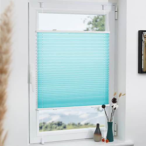 Grandekor Plissee Klemmfix ohne Bohren Türkis 85x110cm(BxH) Plissees lichtdurchlässig Blickdicht Jalousien ohne Bohren Fensterrollo Klemmrollos Sonnenschutz Sichtschutz Faltrollo Rollos für Fenster
