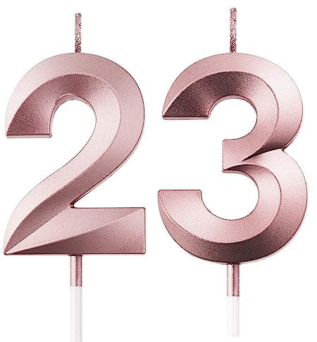 FAINCA 23 Geburtstagskerzen, 3D Kerzen Geburtstag, 5CM Roségold Geburtstagskerzen Zahlen, Helle Geburtstagskerze, Tortendeko Geburtstag, Birthday Candles für Geburtstagsdeko (Nummer 23)