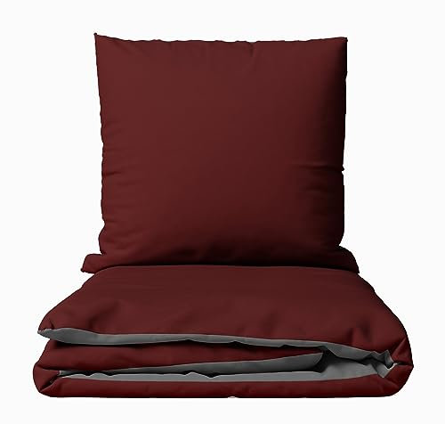 Leonado Vicenti Bettwäsche - Set 240x220 cm King Size Einfarbig Uni Bordeaux Grau Doppelkissenbezug 80x80 cm Mikrofaser Ganzjährig Ehebett mit Reissverschluss