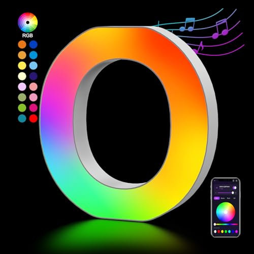 LED Buchstaben Lichter Alphabet, Led Leuchtbuchstabe Farblich Veränderbar mit USB-Netzteil, APP-Kontrolle, Dimmbar, Dekoration für Geburtstag Weihnachten Hochzeit Party Valentinstag - Buchstaben O