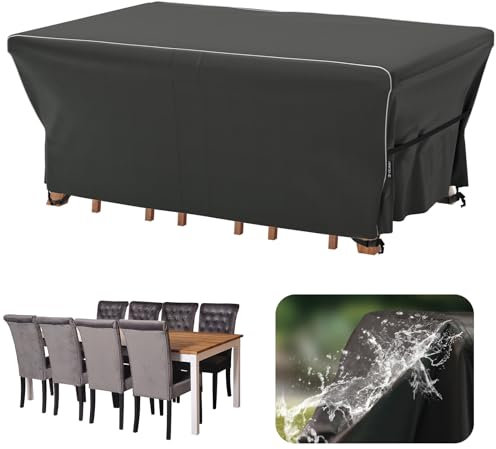 Velway Gartenmöbel Abdeckung Wasserdicht 242x162x71cm - Winddicht Schutzhülle mit Reflektierender Streifen 600D Oxford Möbelsets Abdeckung Staubfest Abdeckhauben für Gartentisch Sitzgruppe Schwarz