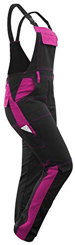strongAnt Latzhose Damen Powerstretch Arbeitshose für Frauen mit Kniepolstertaschen - Schwarz-Pink, Größe 32