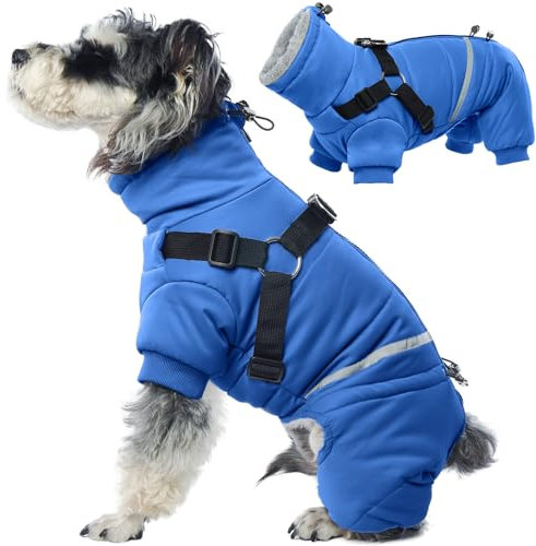 Wintermantel Hund, Hundepullover Mittelgroßee Hunde Hundeoverall Winter Hundejacke Wasserdicht Hundemantel Winter mit Geschirr(Blau, L)