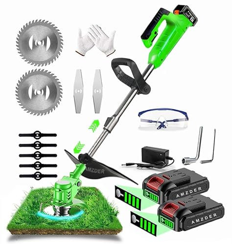 【Soldes de Liquidation】 Debroussailleuse Electrique sans Fil, 24V Coupe Bordure, avec 2 Batterie et Chargeur Taille Bordure, avec 3 Types de Lames pour la Coupe de Jardin Pelouses et Terres Agricoles