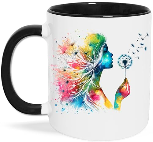 Pusteblume Frau Tasse - Geschenk Sorgenfrei Gedanken Probleme Loslassen Abschied Trauer Trennung Neuanfang Umzug Abschiedsgeschenk Freundin Kollegin Kaffeetasse Teetasse