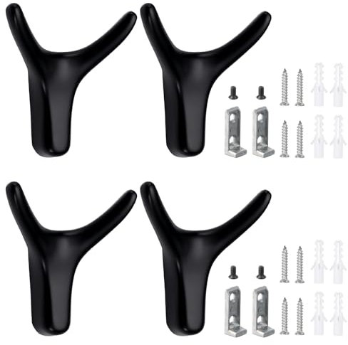 Litinliv 4 Stück Garderobenhaken Geweihform, Wandmontage Kleiderhaken mit Schrauben, Handtuchhaken Moderne Mattschwarz, Metall Wandhaken, Mehrzweckhaken für Badezimmer Küche Schlafzimmer