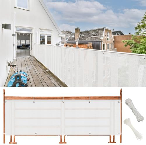 GAIFNAG Balkon Sichtschutz Privafence 110 x 450 cm Balkonverkleidung Sichtschutz, Balkonabdeckung Balkonverkleidung HDPE Gewebe, Uv-Schutz, Wetterfest für Balkon Terrasse Garten, Weiß