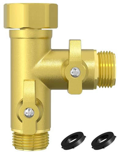 SANTONG 2-Wege-Gartenschlauch-Verteiler aus massivem Metall mit Absperrventilen, 360 Grad drehbar, 1,9 cm Wasserhahn-Anschlüsse mit 2 zusätzlichen Silikon-Unterlegscheiben