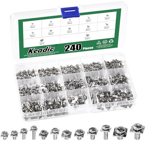 Keadic Lot de 240 vis M3 M3.5 M4 M5 - Vis cruciformes carrées en acier au carbone - Rondelles de rechange pour interrupteur électrique