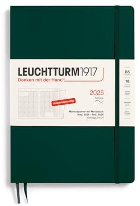 LEUCHTTURM1917 370605 Monatsplaner & Notizbuch Composition (B5) 2025, 16 Monate, Softcover, Forest Green, Deutsc
