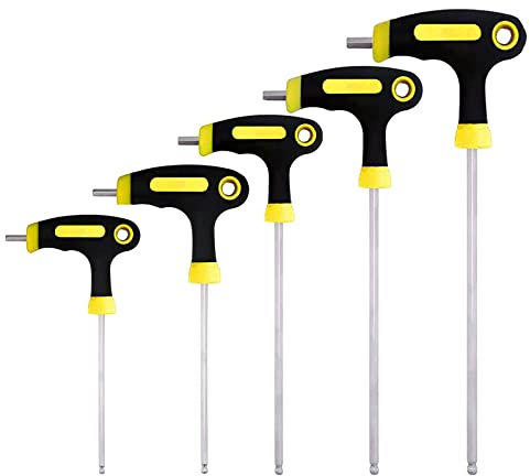 yuentoen 5-teiliges T-Griff Innensechskantschlüssel (2.5-6mm),T-Griff Schlüssel Satz mit Kugelkopf für Fahrrad,Winkelschraubendreher Set