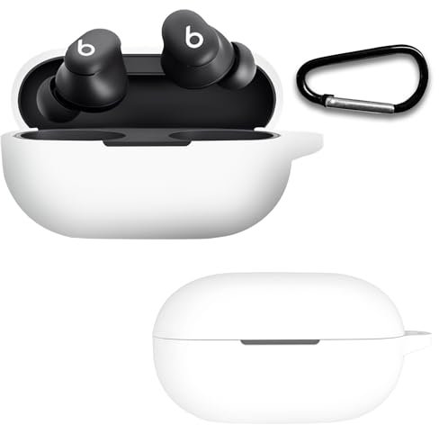 Heioloo Cover per Beats olo Buds, LED anteriore Visibile,Moschettone Portachiavi,Custodia Protettiva in Silicone Compatibile con Beats olo Buds (Bianco)