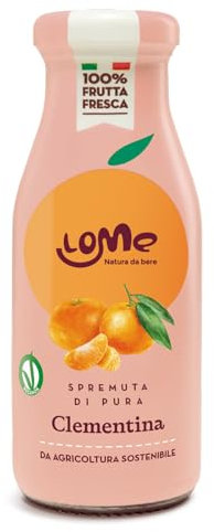 Lome Spremuta da 12 Bottiglie in Vetro da 200 ml 100% Frutta Fresca da Agricoltura Sostenibile in diversi gusti - Melagrana Zenzero Limone Fragola Lampone (200ml, Pura Clementina)