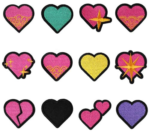 12PCS Colourful Heart Shaped Iron on Patches Cute Heart Embroidered Patch Mini Sew on Love Applique Patches for Jeans Jackets Hats Bags Backpacks Clothes DIY Craft Repair Decorations