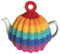 Knitted Rainbow Tea Cosy for a standard sized 4 to 6 cup teapot