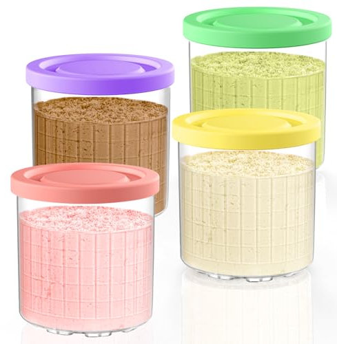 QVN Lot de 4 boîtes à crème glacée et couvercles de rechange pour Ninja - 473 ml - Compatibles avec les accessoires NC299AMZ NC300 Series Icecream