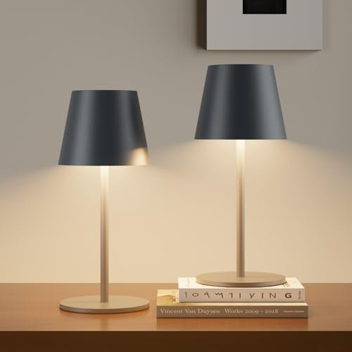 lundwa 2 pezzi Lampada da tavolo 26CM, Luce calda Colore 3000K, 5000mAh,Impermeabile IP54 lampade da tavolo senza fili, Ideale per cene in giardino, pub, feste, Ufficio, sala da pranzo(Antracite)