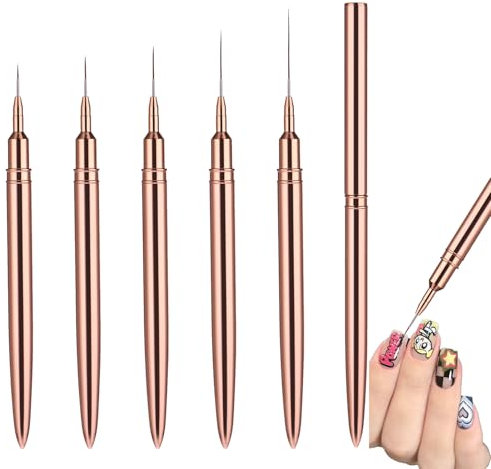 5 Pcs Snail Art Brushes, Nail Brush for Nail Art, Nail Liner Brush, Fine Line Nail Art Brushes Tool Set for Striping Long Lines Gel Polish Painting (7/9/11/15/25mm)