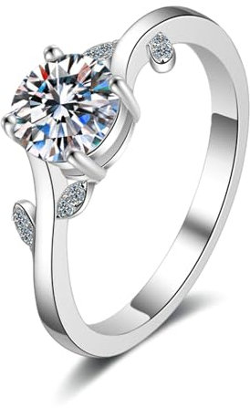 Ayoiow 18K Ring Damen Weißgold Silber 1ct Weiß Rundschliff Labor Angebauter Diamant Diamantring Damen Silber