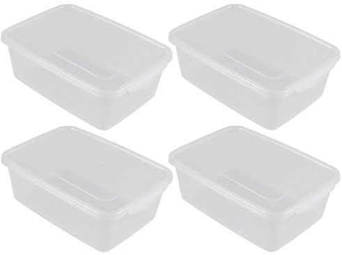 Julyeen 4 Packs 10 L Plastic Clear Storage Box with Lids, Stackable Storage Container