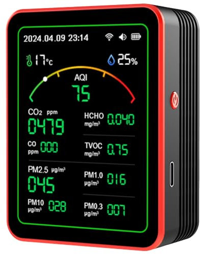ARVALOLET Air Quality Monitor Professional, WiFi 15-in-1 Indoor Air Quality Monitor TFT Display Portable AQI PM0.3 PM1.0 PM2.5 PM10 Tester APP Control Household CO CO2 TVOC HCHO Tester
