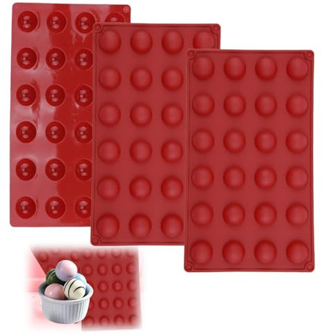 3 Stück Halbrunde Schokoladenformen mit 24 Vertiefungen, Pralinenform Silikon – Ideal für Pralinen, Kuchen, Gelee und Kuppelmousse – Antihaft, BPA-frei und für Mikrowelle, Ofen, Gefrierschrank geeigne