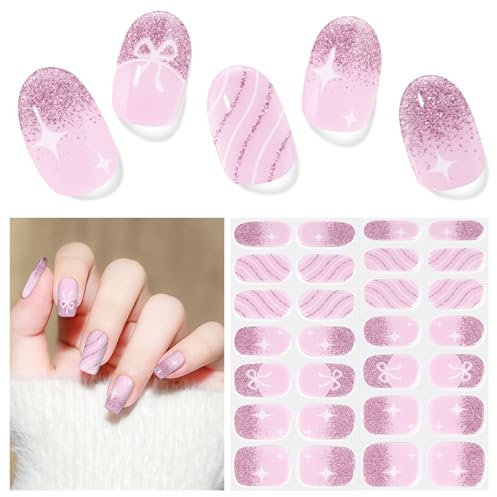Nagelfolie UV Härtend - 28 Stück Nagelaufkleber Gel Nagelfolien Selbstklebend Gel Nail Strips für UV Lamp Lang Anhaltende Nagellackstreifen Nagelaufkleber Art Stickers DIY für Damen