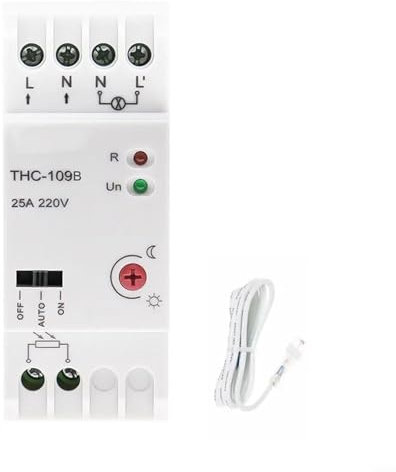 HOHOVYVY Zeitschaltuhr Hutschiene, THC-109B Licht Controller Schalter Mit Sensor AC220V Din Schiene Lampe Control Schalter(25A)