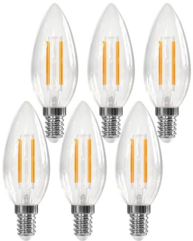 LUTW E14 LED Warmweiss 4W 2700K, C35 Leuchtmittel E14 Kerze Vintage, Led Lampe Kerzenform Ersetzt 40W, 495LM, Klar Glas, Vintage Glühbirne C35 für Kronleuchter, Nicht Dimmbar, 6 Stück