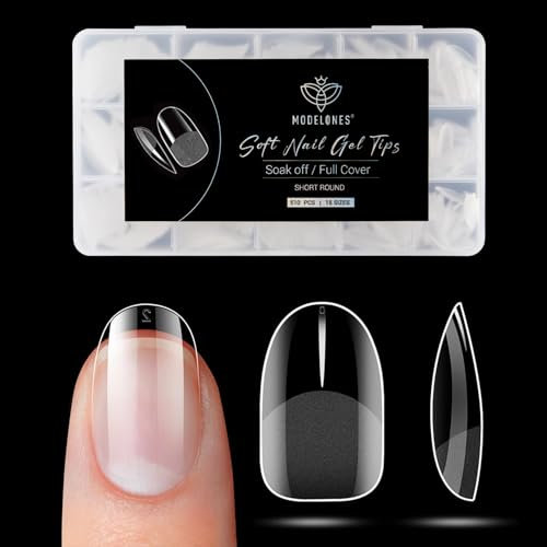 Modelones Nageltips 510 Stück- Full Cover Nail Tips Set,Gel Tips Set, Pre-Buff PMMA Harz Nagelspitzen, Künstliche Nägel Zum Aufkleben Nail Art DIY, Kurze Squoval