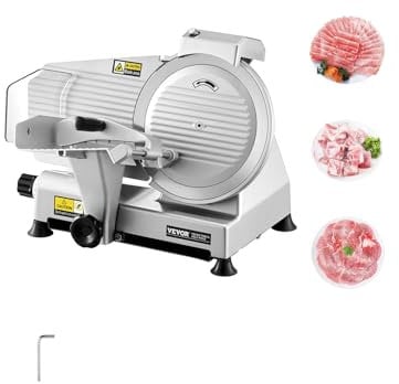 VEVOR Trancheuse à viande commerciale, 180 W, trancheuse électrique pour aliments de charcuterie, avec lame de qualité supérieure de 65 Mn, épaisseur réglable 0-10 mm, pour viande, pain dur, fromage