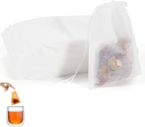 100 Stück Teefilter für Losen Tee, 7 X 9cm Teefilter Einweg Teebeutel mit Kordelzug, wiederverwendbar, für Tee, Gewürze,Vanille, Lavendel, Kaffee (Weiß)
